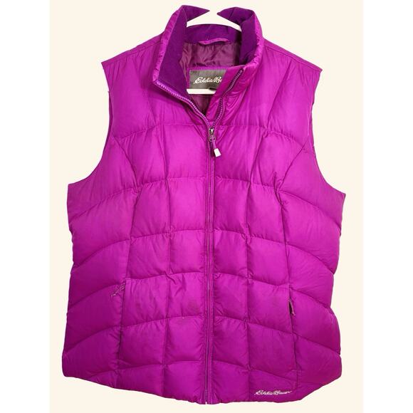 Eddie Bauer Jackets & Blazers - Eddie Bauer EB650 Goose Down Puffer Vest Womens Size L Magenta Zip Pockets Snaps